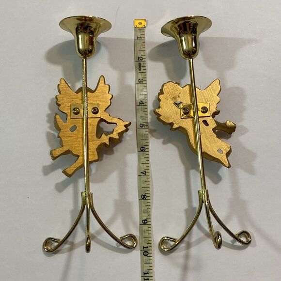 VTG,Metal And Resin Cherub Charming Gold Angel Taper Candle Holder Wall Hooks - Picture 2 of 9